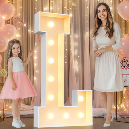 Pooqla 4 FT Marquee Light Up Letters, Marquee Letter Lights 4 Feet Tall, Giant Letter Sign Big Mosaic Letters for Balloons Birthday Party Anniversary Wedding Decorations, Warm White Letter L