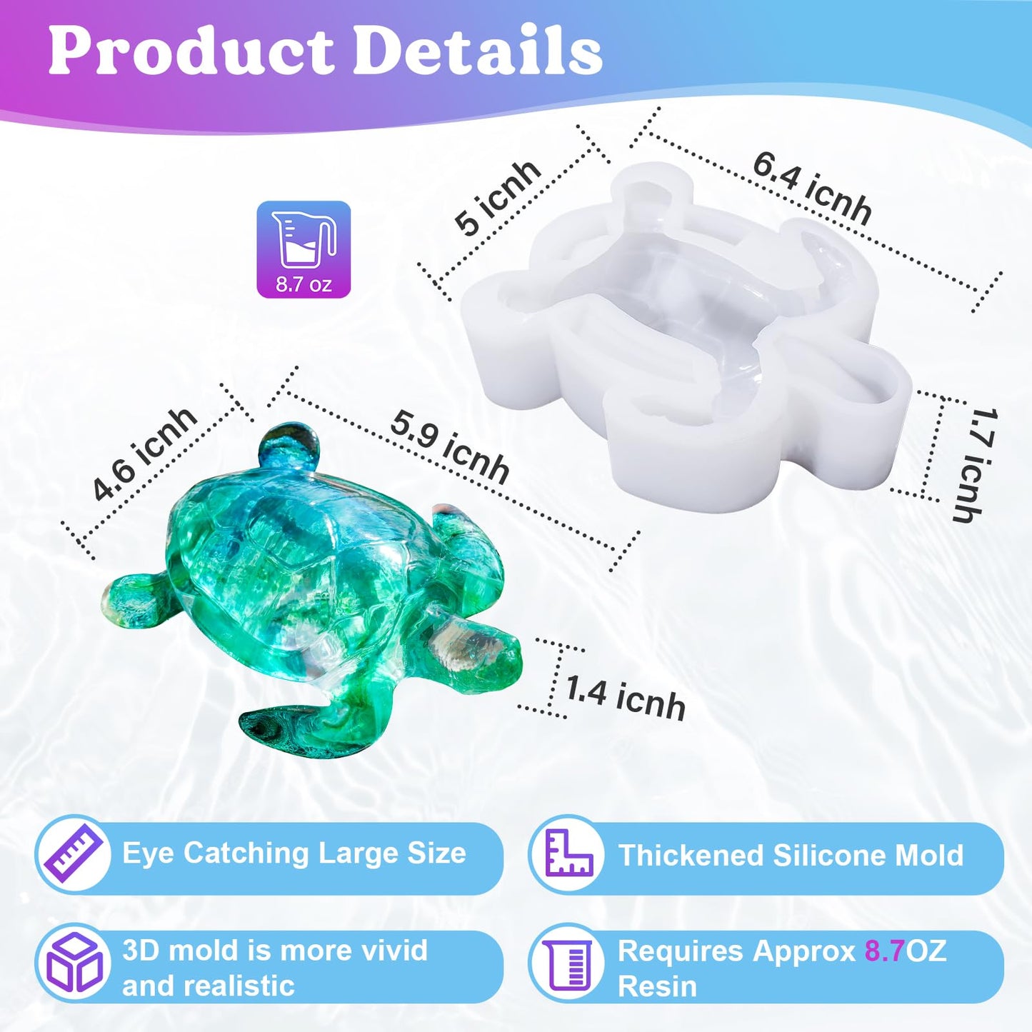 LET'S RESIN Turtle Shape Resin Molds, 3D Animal Silicone Molds for Epoxy Resin, Large Sea Turtle Marine Art Silicone Resin Molds for Craft, Ocean Theme Night Lights, Home Decor