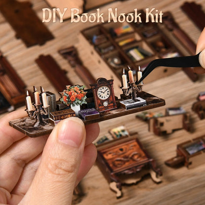 KERNOWO Book Nook Kit, DIY 3D Wooden Puzzles for Adults, Teens and Beginners, Miniature Tiny House Kit for Bookshelf Decor, Bookish Gift for Family, Friends, Book Lovers (Library)
