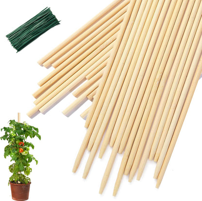 Bamboo Plant Stakes - 18 Inch Wooden Support for Gardening | 46 PCS with Wires for Indoor Plants