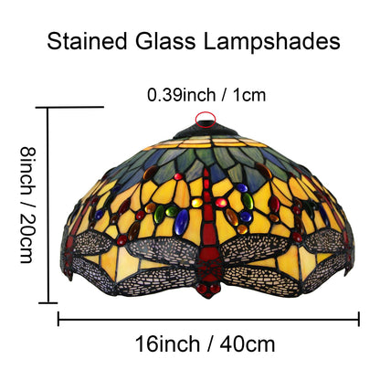 Dragonfly Style Stained Glass Lamp Shade Replacement Only 16X8 Inch Tiffany Lampshades Vintage Handmade Sea Blue Yellow Red Light Cover for Table Lamp Pendant Light Floor Lamp,Red