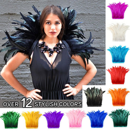 Holmgren Purple Rooster Feather Trim - 10-12inch 2 Yards Large Rooster Tail Feathers Fringe Trim for DIY Sewing Crafts, Feather Cape Shawl, Mardi Gras Party Costume Decoration (Purple)