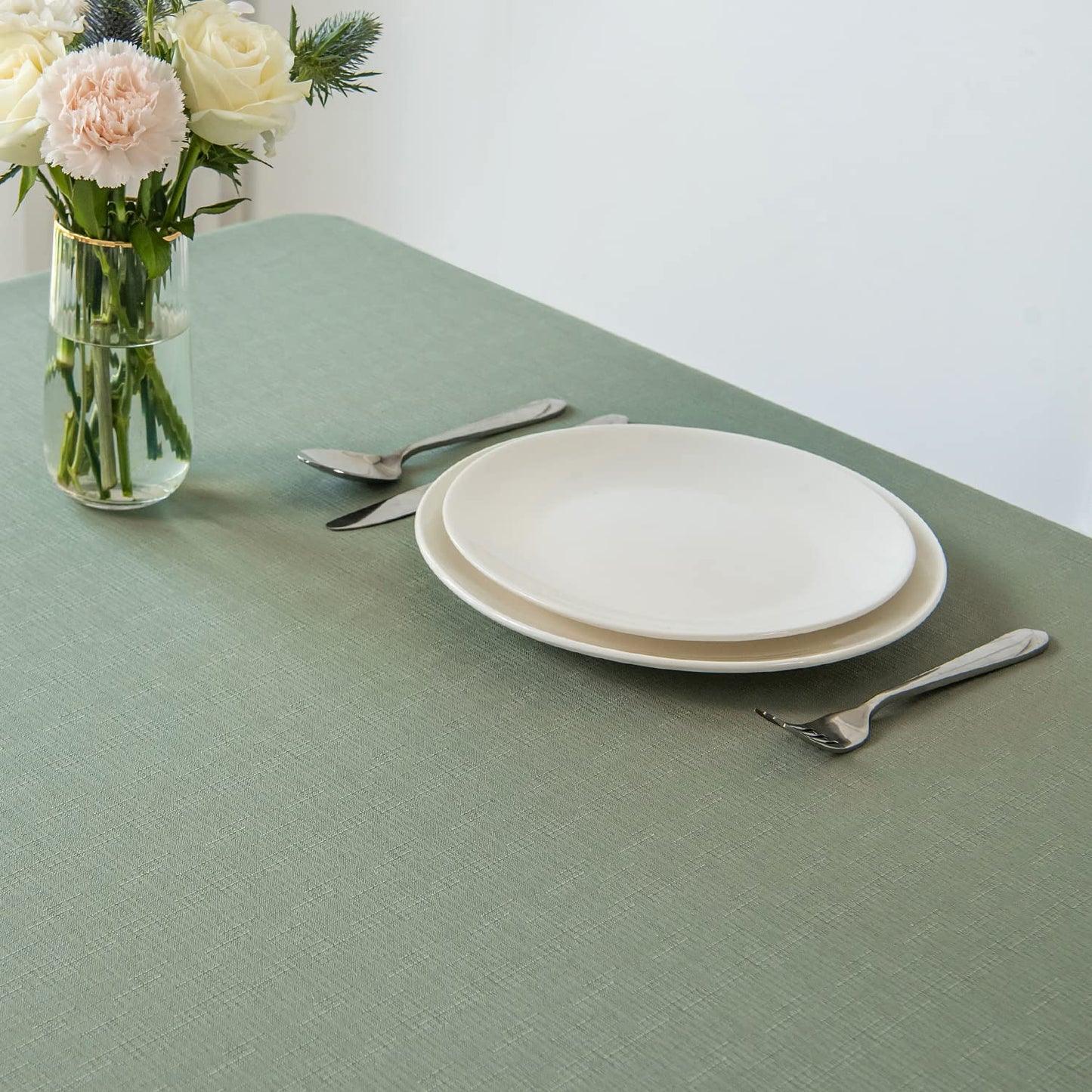 maxmill Rectangle Slubby Textured Tablecloth Waterproof Spillproof Wrinkle Free Table Cloth, Kitchen Dining Room Decoration, Fabric Table Cover for Holiday Party Dinner, 52 x 70 Inch, Sage Green