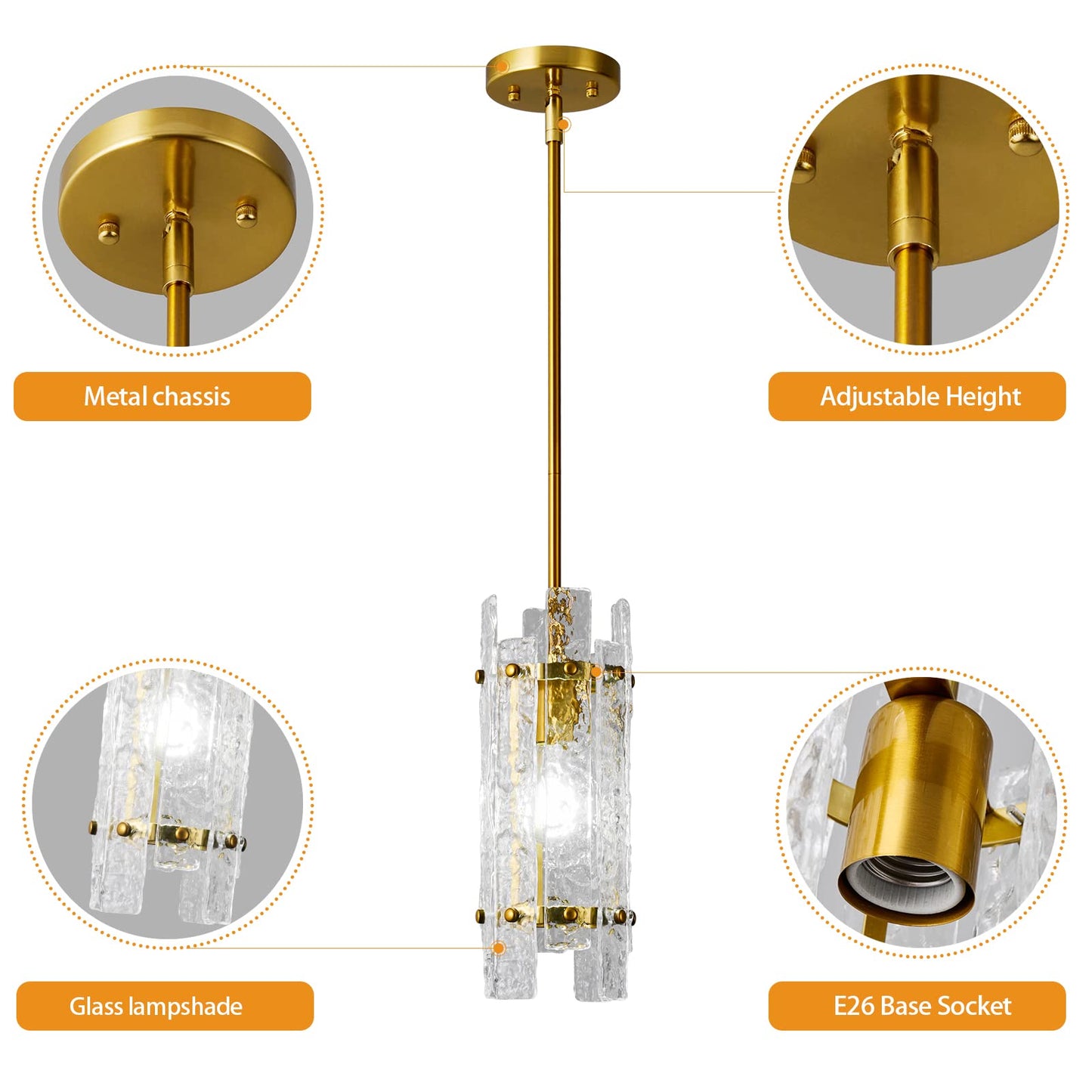LIANGMH Modern Crystal Pendant Lighting Gold Pendant Lights Mini Glass Chandeliers, Adjustable Pendant Light Fixture for Kitchen Island Bedroom Living Room Dining Room Corridor(3Pack)