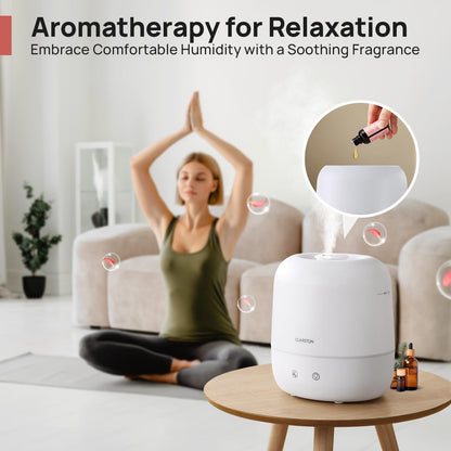 2L Cool Mist Humidifier for Bedroom with 360° Adjustable Nozzle, High and Low Mist Levels, Ultra-Low Noise, Light-Off, No BPA, Auto Shut Off, Ideal Baby Humidifier with Easy Top Filling