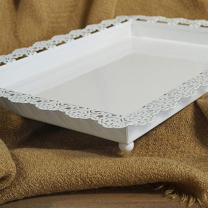 2Pcs Rectangle Iron Cupcake Serving Tray, White Dessert Plates for Party, Anniversary, Wedding, Christmas