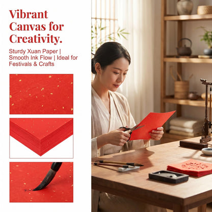 DOITOOL 60 Sheets Chinese Calligraphy Practice Paper Traditional Xuan Rice Paper Pad 8.66X8.66In for Brush Lettering Spring Festival Couplets Lunar New Year Crafts with Gold Fleck Design