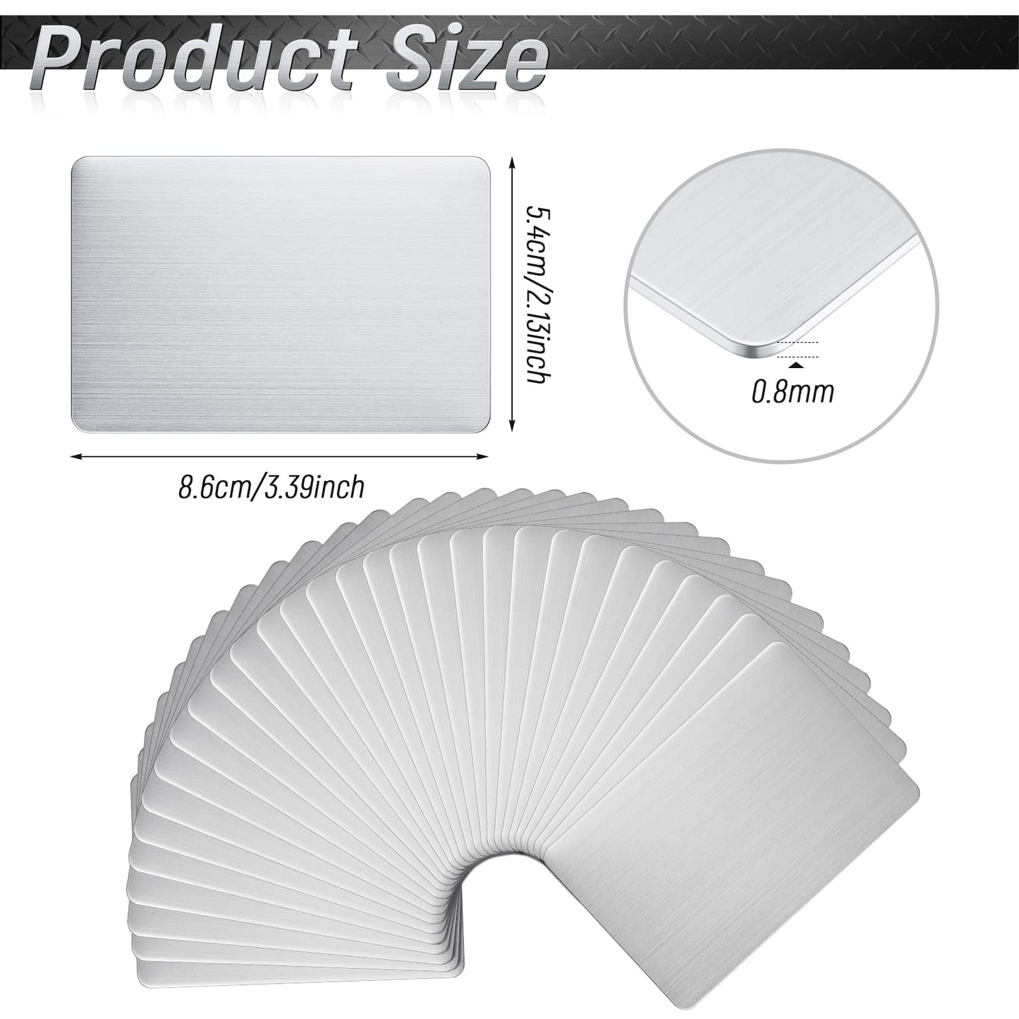 30 Pieces 304 Stainless Steel Metal Business Cards Blank Steel Laser Engraving Stainless Cards for House Office Customer DIY Gift Plate, 86 x 54 mm(0.8mm Thickness)