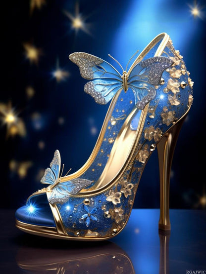 RGAJWIC Butterfly Crystal High Heels Shoe 5D Full Range Round Drill Diamond Art Painting Kits by Number for Adults Beginner Diamond Art Painting Beads Art Crystal Craft Kits 30x40 cm