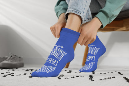 AMERICAN HOSPITAL SUPPLY AHS Slipper Socks | Blue X-Large Polyester-Spandex Knit Grip Socks with Elastic Cuff | Pack of 6 Non Skid Socks