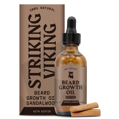 Striking Viking Beard Oil with Biotin for Men - 2 Fl Oz, 1 Pack, Sandalwood - Thickening & Conditioning Beard Growth Oil & Serum with Argan & Jojoba for Hydrated Facial Hair