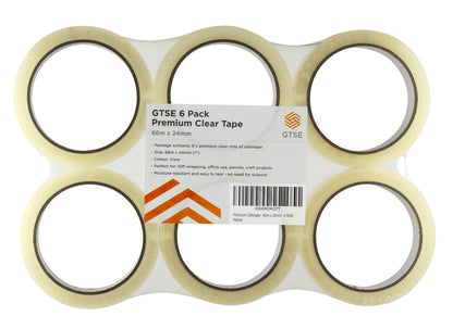 GTSE Premium Clear Tape, 1 inch x 217 feet, Strong Transparent Gift Wrap Tape for Home, Office, 6 Rolls, 3" Core