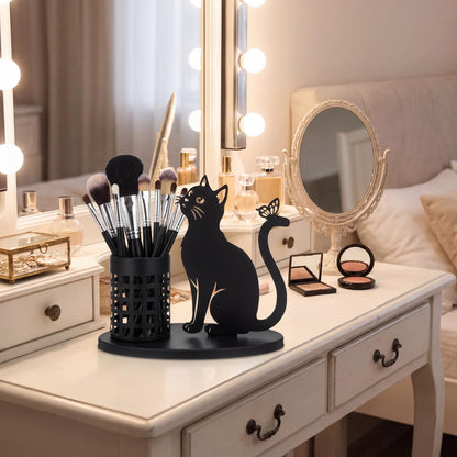 Tandefio Cat Pen Holder for Desk Cute Black Pencil Holder Metal Desk Accessories Organizer Makeup Brush Pen Cups for Back to School Stationery Office Home Decor Table Centerpiece Lover Gifts Women