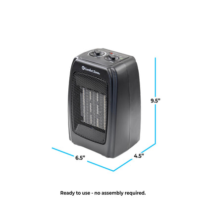 Comfort Zone CZ442E Personal Energy Save Ceramic Heater - 1500W Portable with Adjustable Thermostat, Tip-Over Switch & Overheat Protection, Black