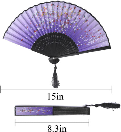 4 Pieces Handheld Fans, Vintage Silk Folding Fans with Bamboo Frames for Dancing Cosplay Wedding Party Props