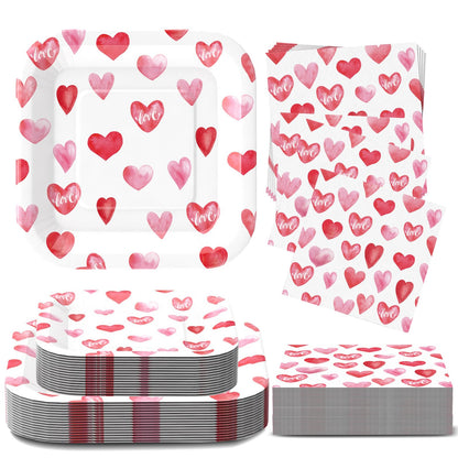 Glinarious Valentines Day Plates and Napkins Sets, Square Valentine Plates 9" Heart Plates 7" for Valentines Day Party Decorations