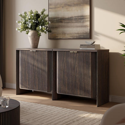 MorganBrig 63" W Walnut Sideboard Buffet Cabinet with Storage, Fluted Accent Console Cabinet, Mid Century Modern Credenza for Living Room Kitchen Entryway Dining Room, Dark Walnut