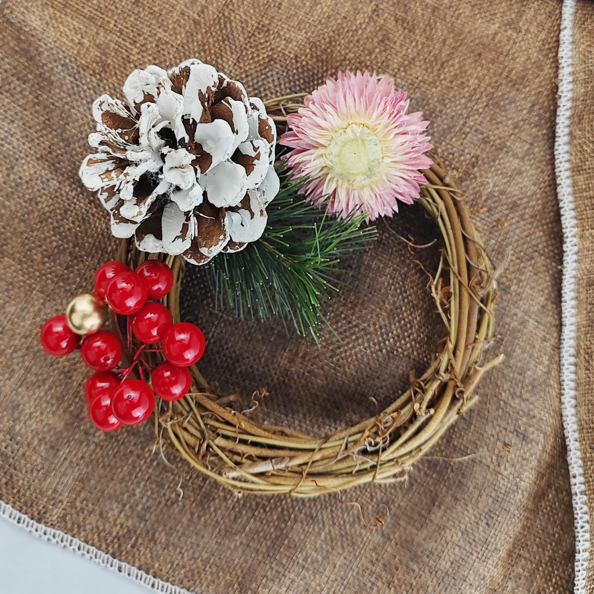 TIHOOD 16PCS 4inch Grapevine Wreaths Vine Branch Wreath Christmas Rattan Wreath Garland Decoration for Christmas Holiday Craft or Wedding Supplies