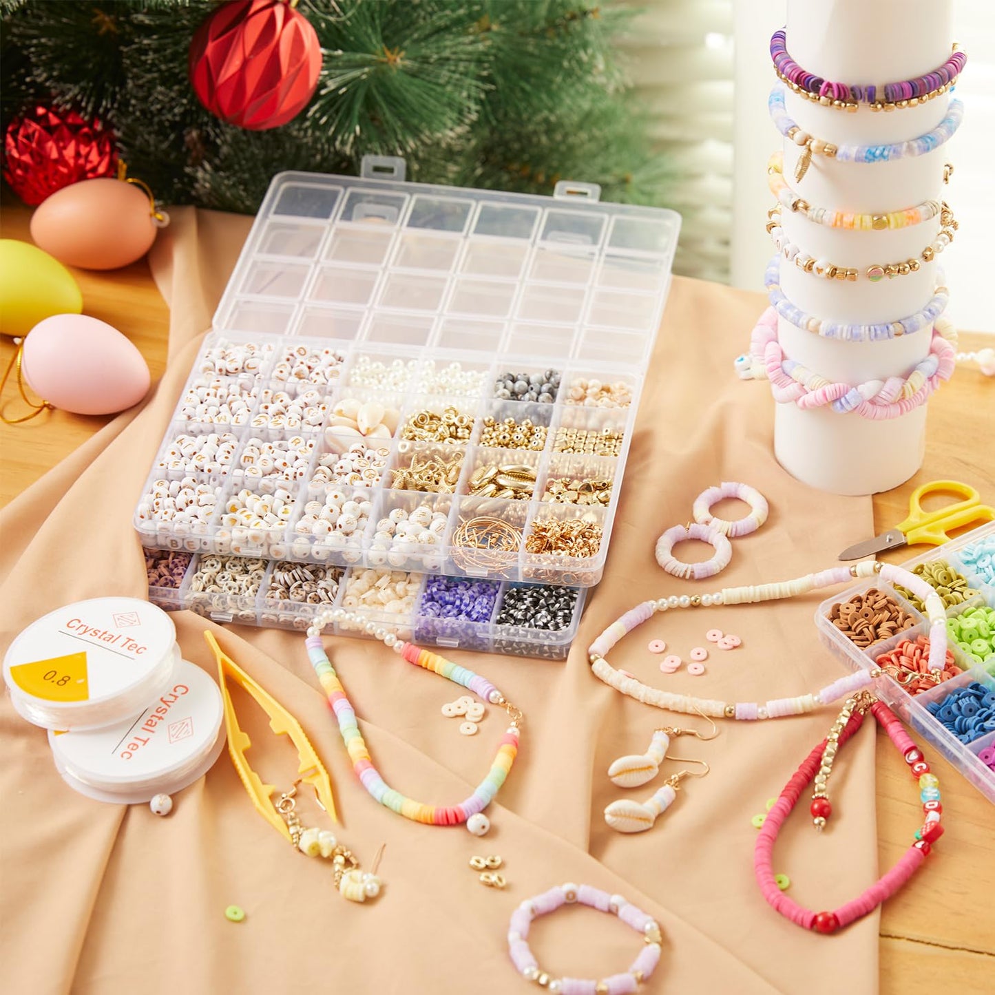 INSCRAFT 11000 Pcs Clay Beads for Bracelet Making Kit, 48 Colors Flat Round Polymer Clay Beads, Friendship Bracelet Kit Heishi Beads for DIY Jewelry Making, Crafts Gift for Girls Teen Ages 6-12