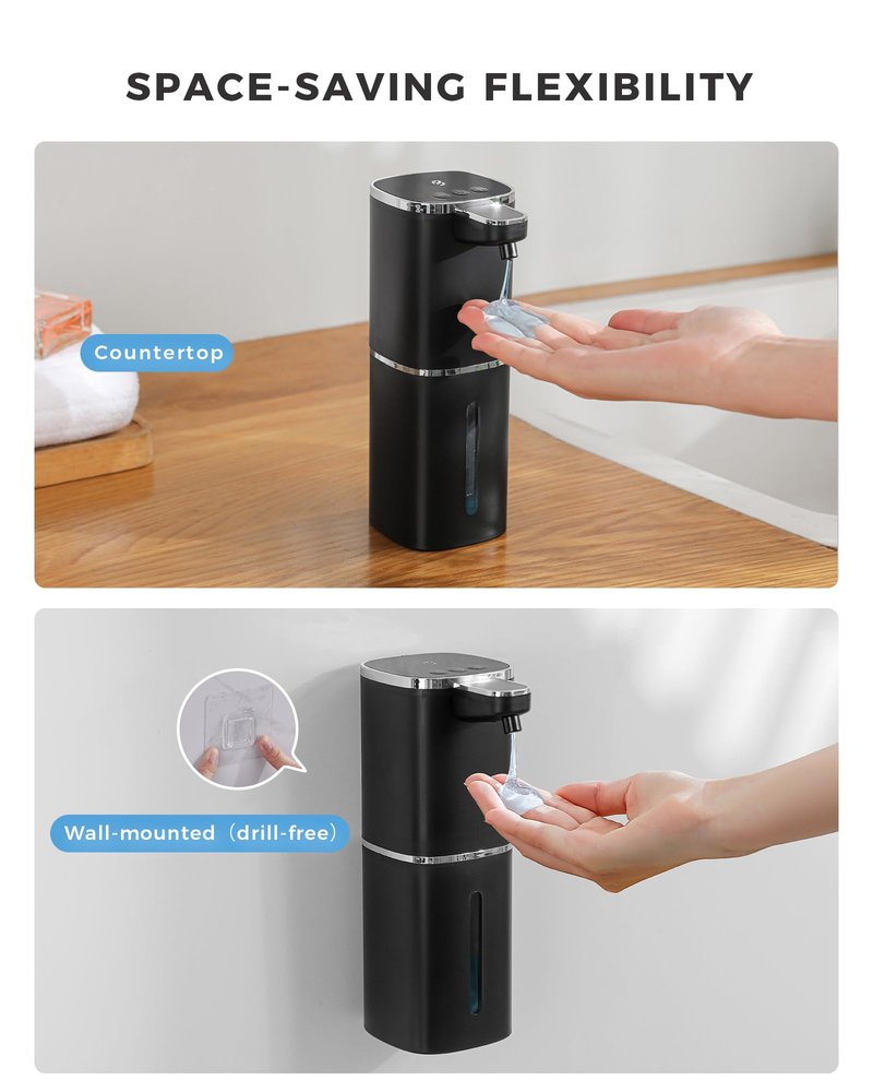 Automatic Liquid Soap Dispenser, 13.5oz/400mL, USB Rechargeable, 9-Level Adjustable, IPX5 Waterproof, Touchless & Wall/Tabletop, Compatible with Thick Thin Dish Soap for Kitchen Bathroom, Black