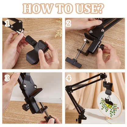 OLYCRAFT Black Embroidery Table Stand Kit 8mm Hole Hand Embroidery Lap Folding Cross Stitch Stand Clamp Hand Embroidery Hoop Holder 360 Rotated Embroidery Holder
