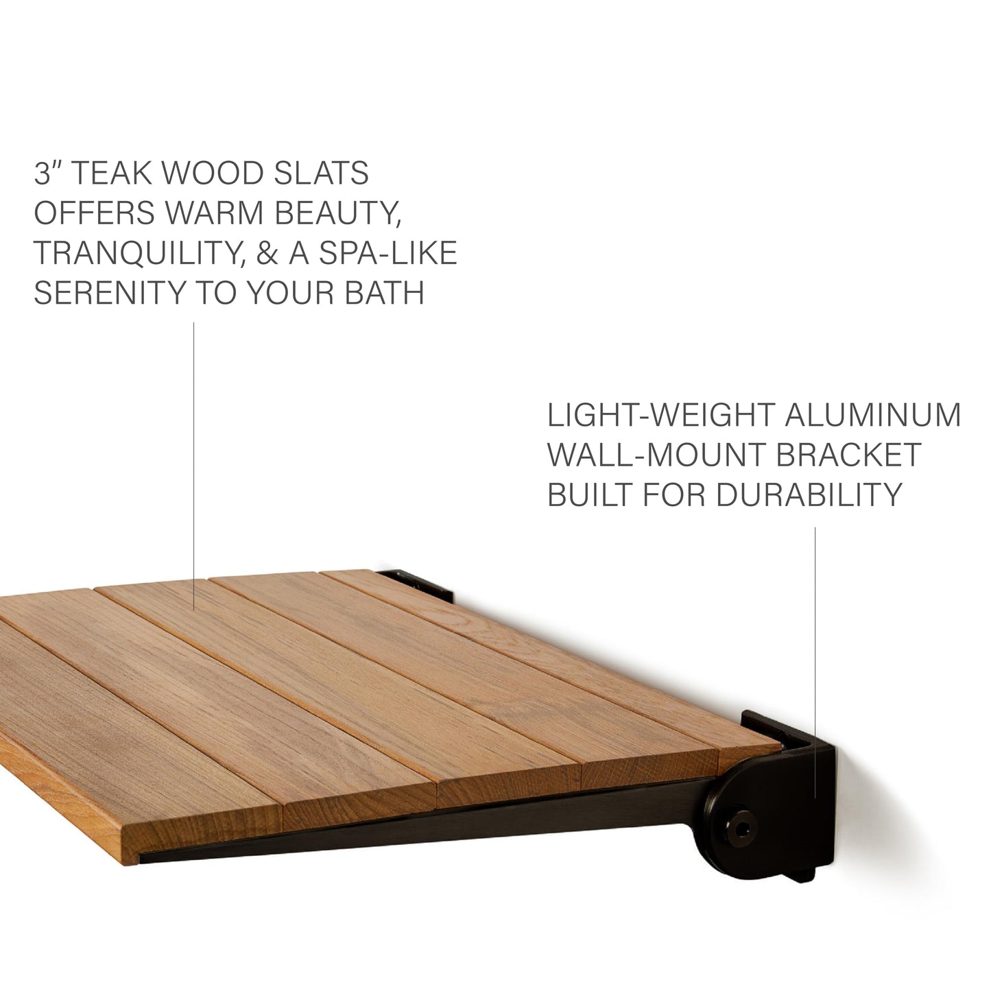 Seachrome 18 inch Silhouette Slimline Folding Wall Mount Shower Bench Seat, Natural Teak Wood with Matte Black Frame