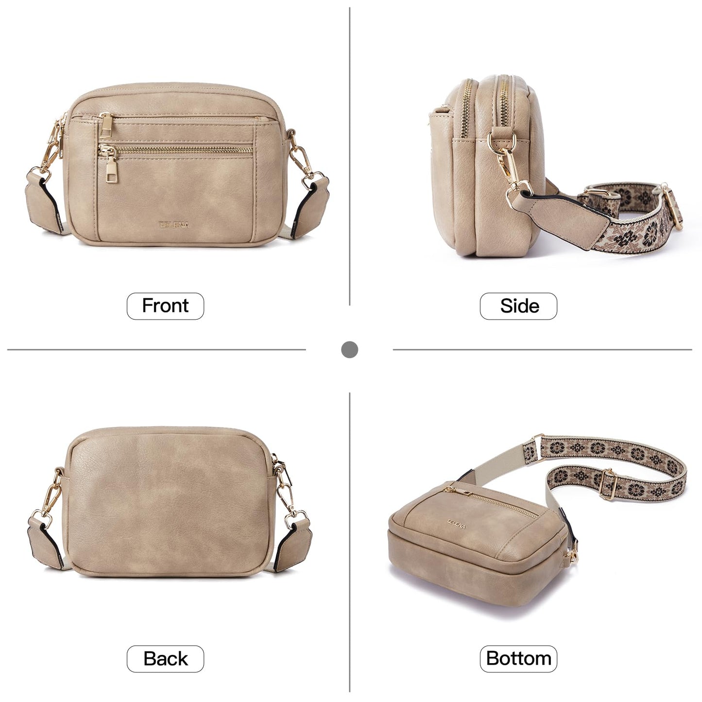 Telena Small Crossbody Bags For Women Vegan Leather Crossbody Purse With Adjustable Wide Strap For Daily Life