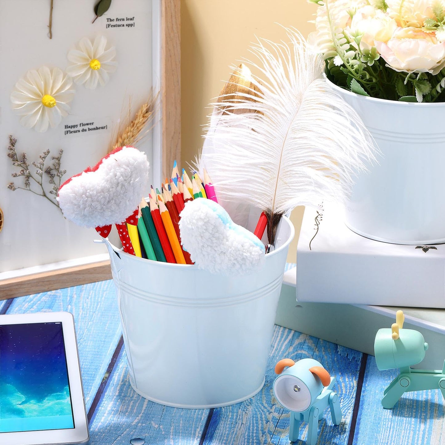 Rtteri 24 Pcs Small Metal Buckets with Handle Mini Buckets Bulk Classroom Pencil Holder Iron Pails Back to School Supplies for Pencil Crayon Crafts Party Favors, 6 x 5 Inch(White)