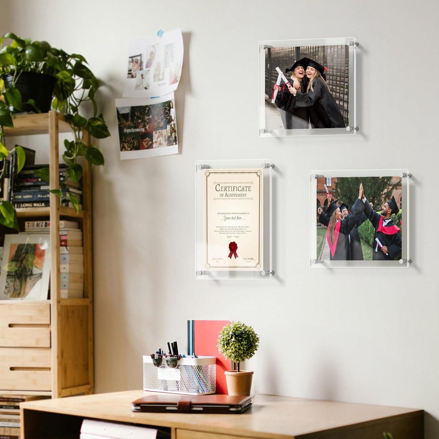 AITEE 8x10 Acrylic Picture Frames 4 Pack, Clear Picture Frames for Wall, Modern Frameless picture Frames Lucite Transparent Square Cubes Floating Hanging Photo Frame Gift for Home Office Display
