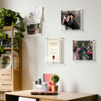 AITEE 8x10 Acrylic Picture Frames 4 Pack, Clear Picture Frames for Wall, Modern Frameless picture Frames Lucite Transparent Square Cubes Floating Hanging Photo Frame Gift for Home Office Display