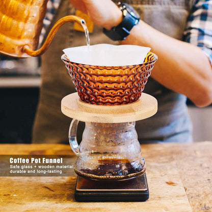 Glass Pour Over Coffee Dripper, Portable Coffee Maker with Reusable Filter, Brown Coffee Pot Accessories