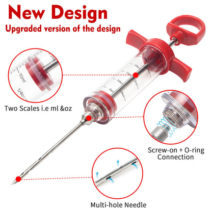 TGE-V 1-oz Plastic BBQ Marinade Injector Kit, Turkey Injector Syringe (3 Stainless Steel Meat Needles + 3 Replacement O Rings + 1 Cleaning Brush) for Smoked BBQ Grill