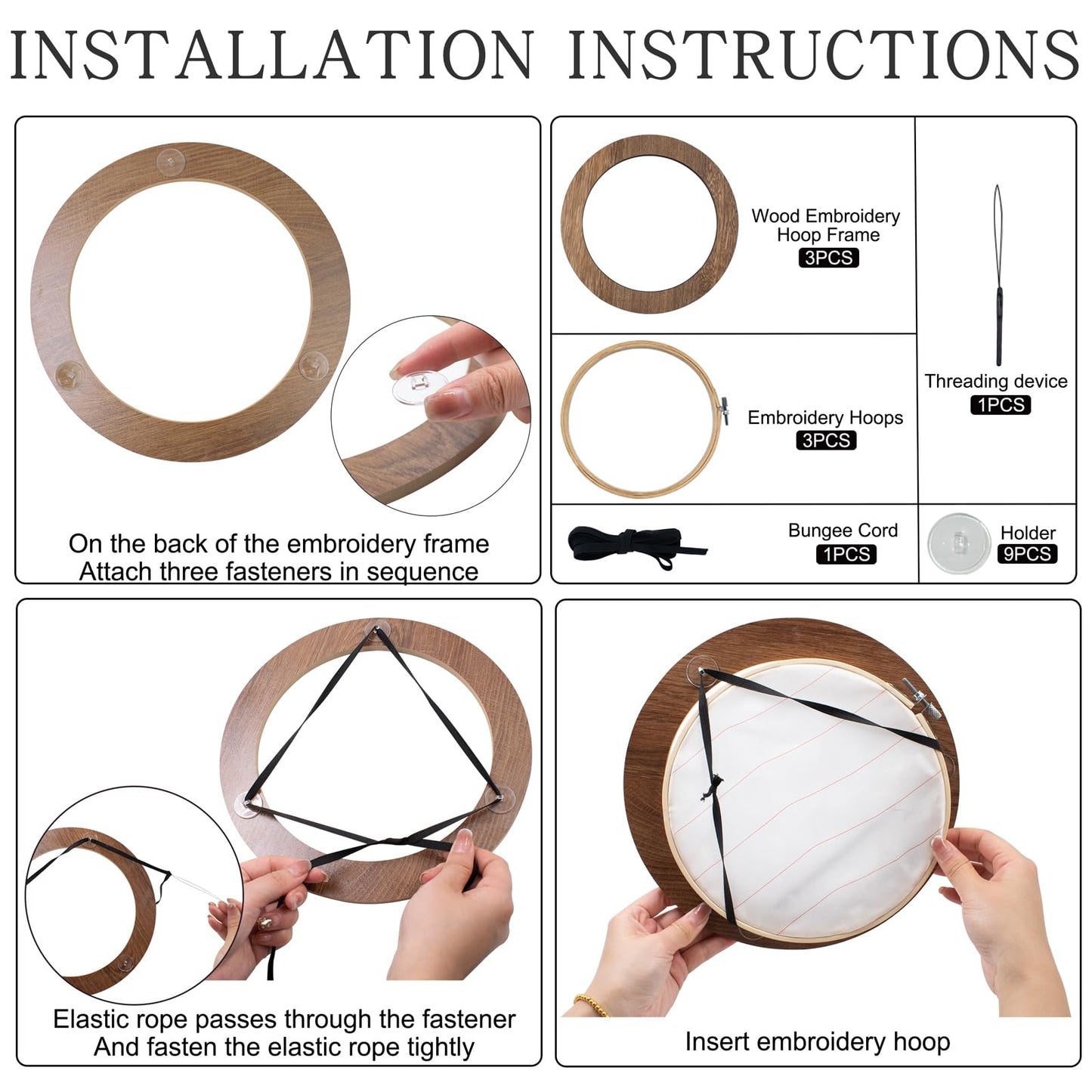 3 Sets Embroidery Display Frame with Bamboo Hoops, 8 Inch Round Wall Mounted Embroidery Hoop Frame for Finished Cross Stitch, Needlework, DIY Art Craft Sewing Decoration