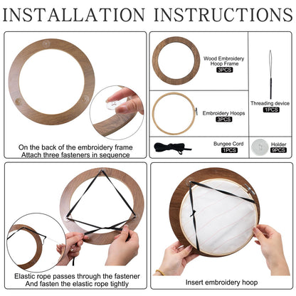 3 Sets Embroidery Display Frame with Bamboo Hoops, 8 Inch Round Wall Mounted Embroidery Hoop Frame for Finished Cross Stitch, Needlework, DIY Art Craft Sewing Decoration