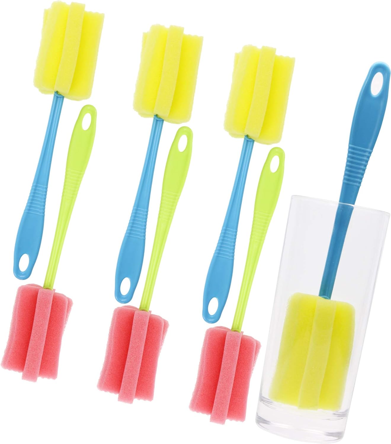 Mini Skater 6Pcs Sponge Cleaning Brush with Long Plastic Handle for Feeding Bottle and Cup Cleaning