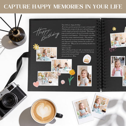 INNOCHEER Photo Album - Self Adhesive 80 Black Pages, Large Scrapbook Wedding Guest Book for DIY Anniversary Travel Memory Scrapbooking (Black 12 x 12)
