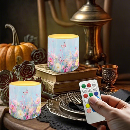 Cozeyat Butterfly Floral Flameless Candles 4 Pack Battery Operated with Remote Control Timer LED Pillar Candles Waterproof for Indoor Outdoor