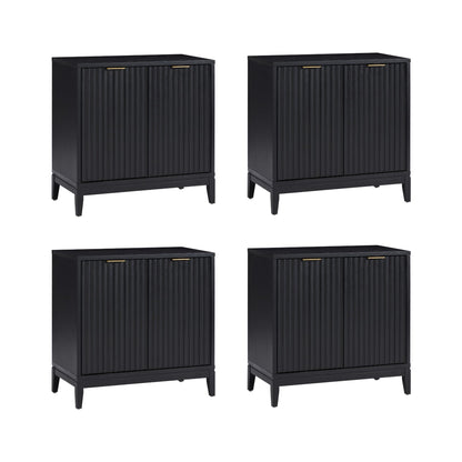 Nathan James Jasper Modern Sideboard, TV Stand with Fluted Doors, Accent Storage for Kitchen or Living Room, Black Oak, Set of 4