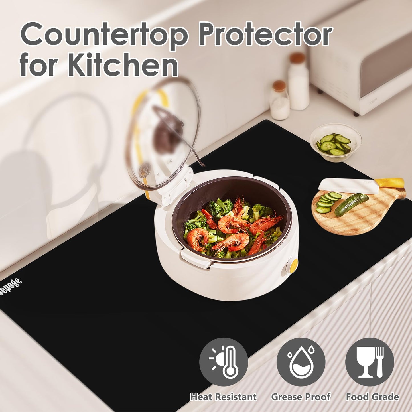 36.2" x 24" Extra Large Silicone Mat for Epoxy Resin, Nonstick Silicon Mats for Crafts Jewelry Casting, Non-Slip Kitchen Table Placemats for Countertop Protector Heat Resistant by Foepoge, Black