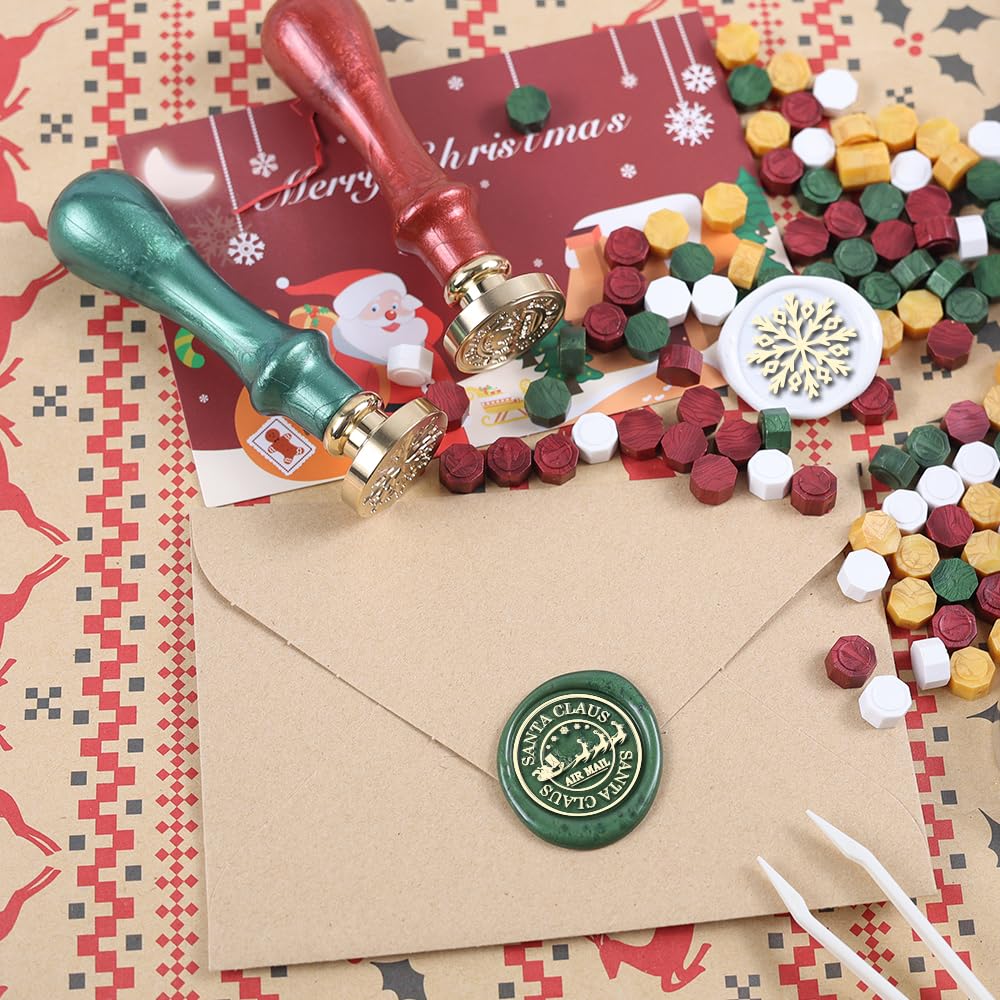 WUERLIN Christmas Wax Seal Stamp Kit,Santa Claus Wax Seal Stamp add Snowflake with Deep Engrave Great for Decoration Holiday Cards New Year Envelopes (Santa Sealing KIT)