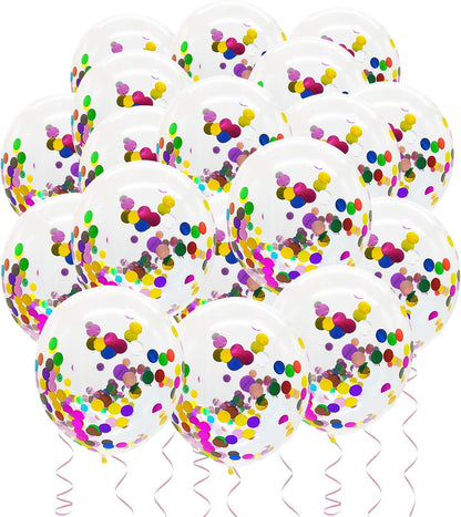 Rainbow Confetti Balloons, 25 Pcs Thickened 12 Inch Clear Latex Balloons with Colorful Confetti for Graduation,