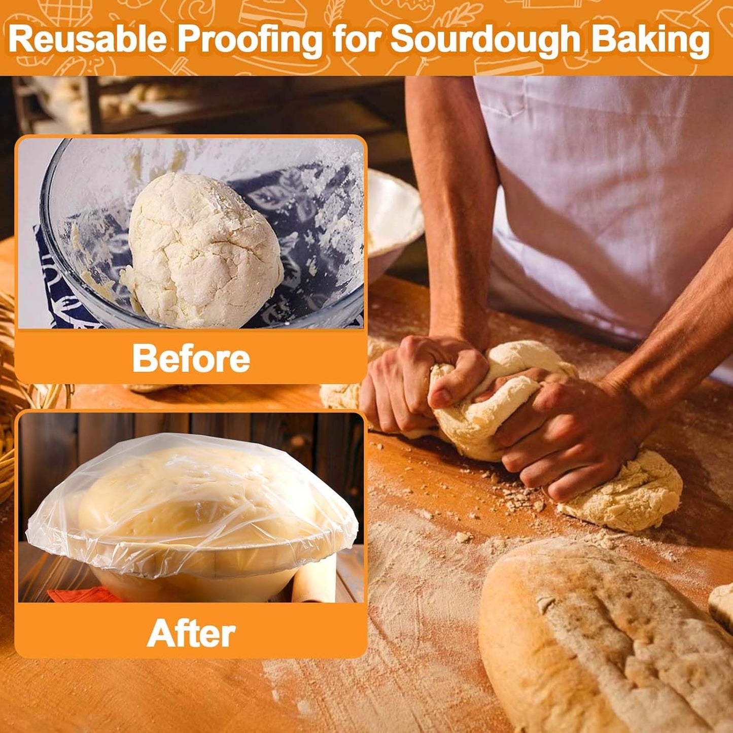 200PCS Reusable Elastic Bowl Covers for Bread Proofing, Sourdough Baking Cover, Stretchable Plastic Wrap for Storage