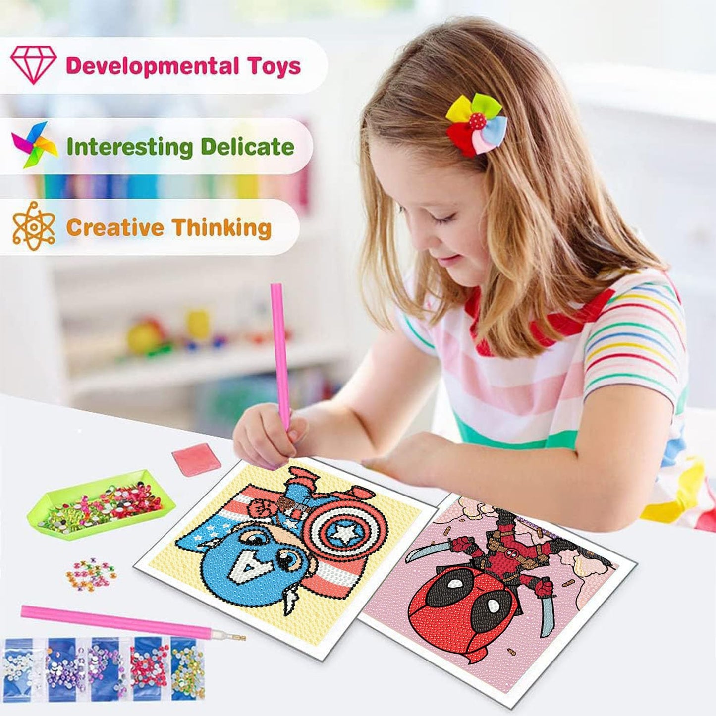 Sretoul 4 Pack Cartoon Diamond Art Kits for Kids-Cartoon Diamond Art Painting Kits for Girls, Crafts for Kids Ages 4-8 for Home Wall Decor Present 6X6 inch