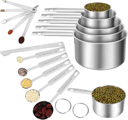 Measuring Cups and Spoons Set of 16, 5 Nesting Metal Cups, 5 Measuring Spoons, 1 Leveler, 5 Mini Spoons for Cooking.