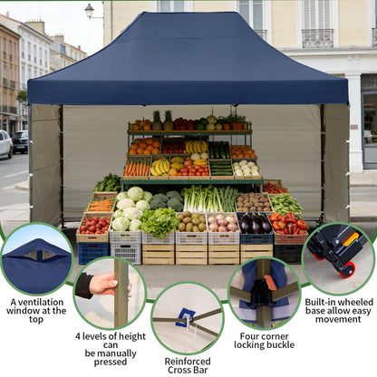 10x15 Heavy Duty Pop Up Canopy Tent, Outdoor Commercial Easy Up Canopy Outdoor Party Tents with 3 Removable sidewalls and Wheeled Bag for Events, Parties, Weddings (Navy Blue)