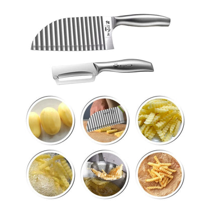 KANGDAWEI Stainless Steel Crinkle Cutter - Wavy Vegetable & Fruit Knife for Crinkle Cut Fries, Pickles, Carrots - Kitchen Gadget for BLW, Potatoes, Watermelon (【A】)