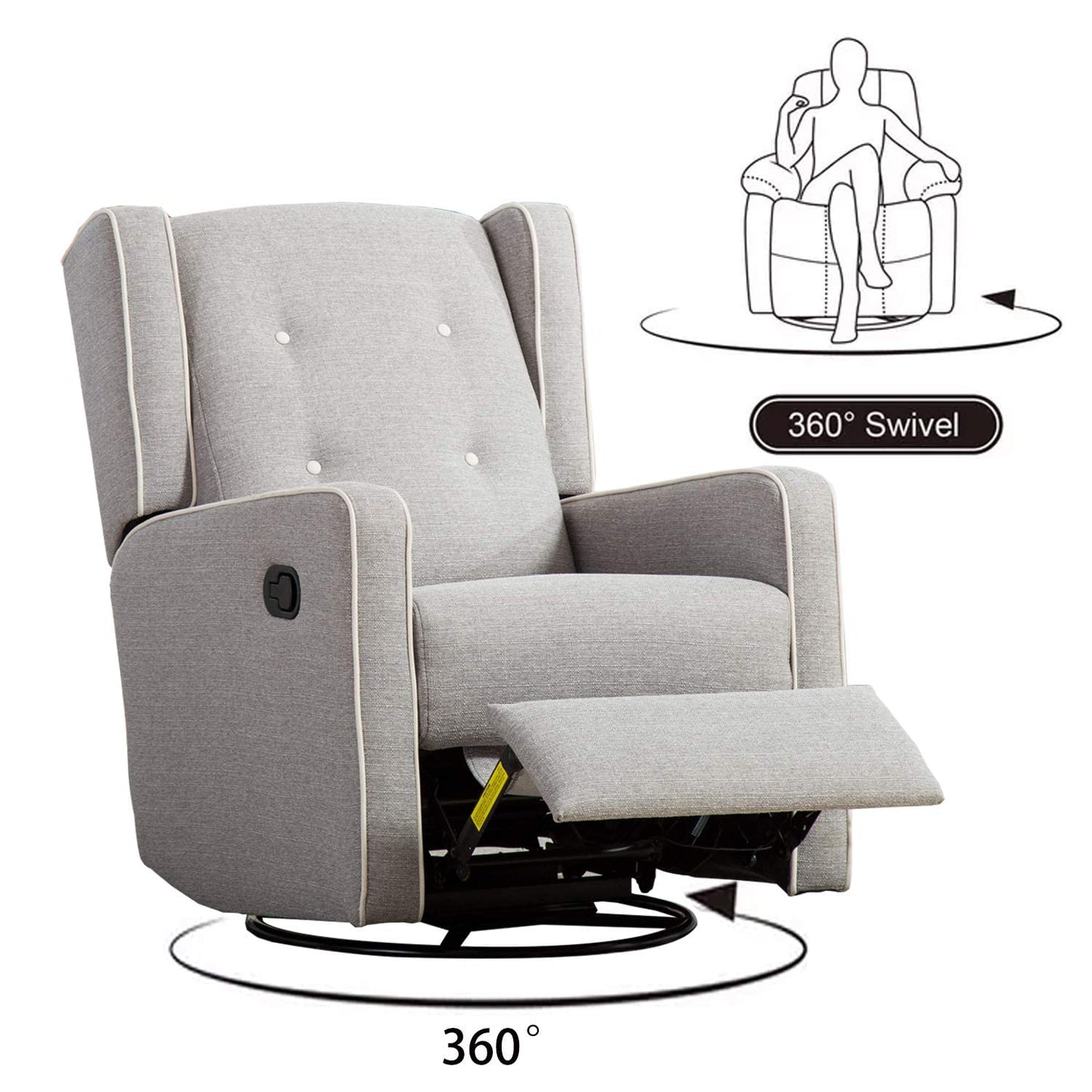 CANMOV Swivel Rocker Recliner Chair, Nursery Glider Chair, Nursery Rocking Chairs, Manual Reclining Chair, Grey