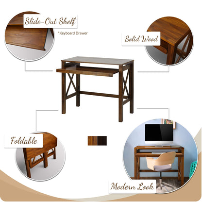 Montego Folding Desk with Pull-Out-Warm Brown