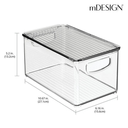 mDesign Deep Plastic Bathroom Storage Bin Box, Lid/Built-in Handles, Organization for Makeup, Hair Styling Tools, Toiletry Accessories in Cabinet, Shelves, Ligne Collection, 2 Pack, Clear/Smoke Gray