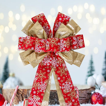 Christmas Tree Topper Wreath Bow Large Christmas Bow Tree Topper 52"x13" Red Gold Snowflake Patterned Gift Bows for Xmas Holiday Home Wedding Thanksgiving Indoor/Outdoor Decoration